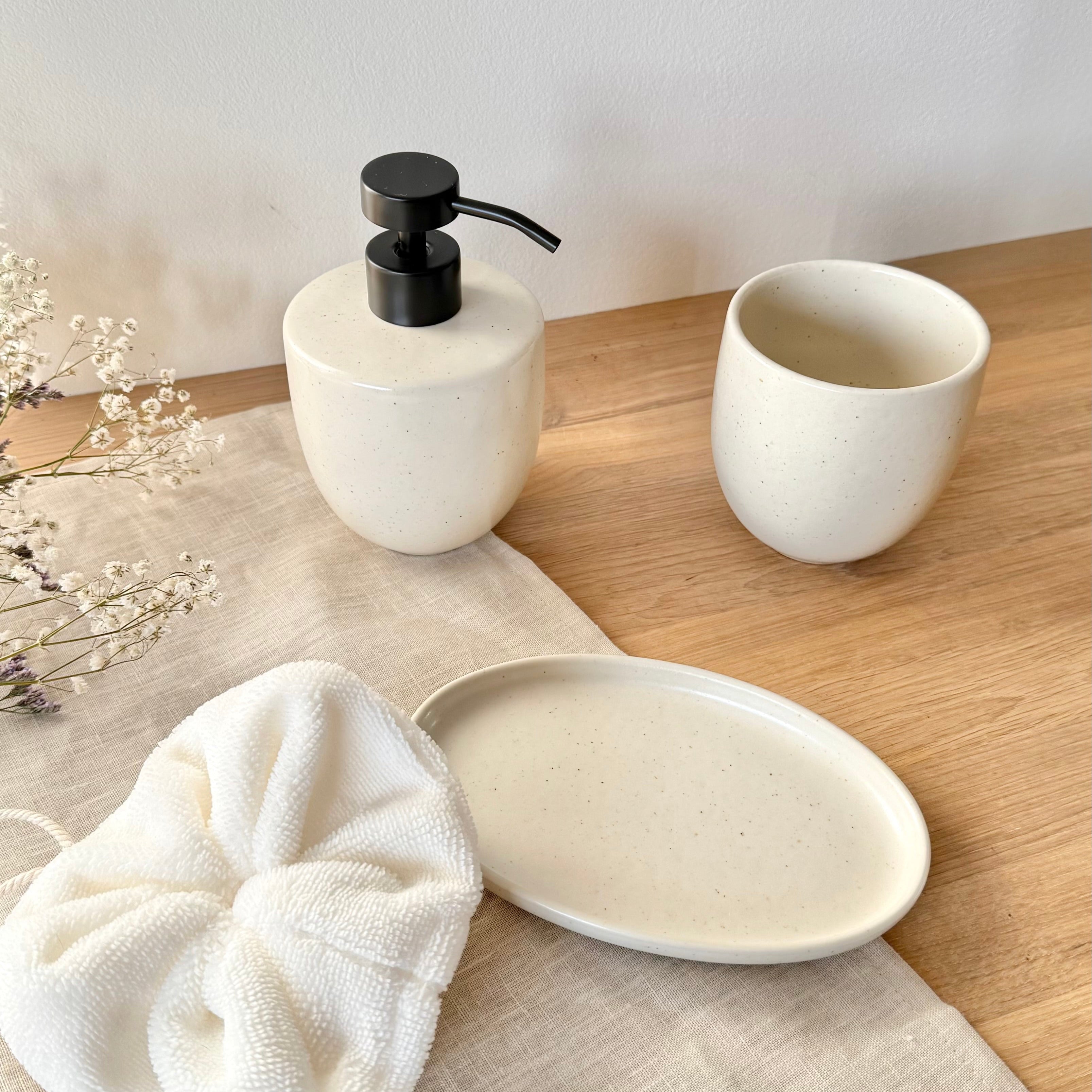 Distributeur de Savon "Malo" Écru - Grès fin