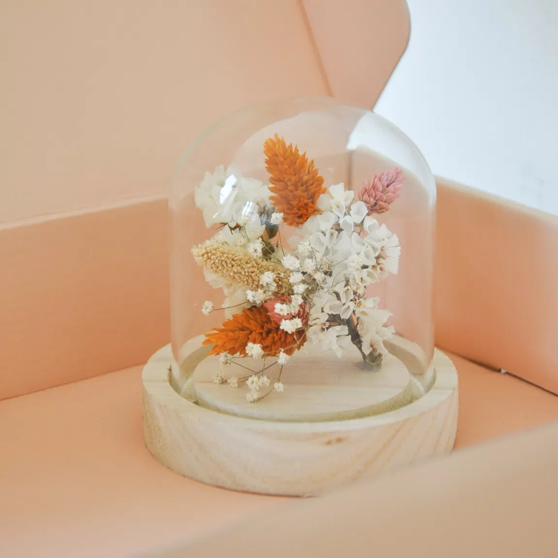 Cloche de fleurs séchées "Leïa" - Verre, Bois & Fleurs