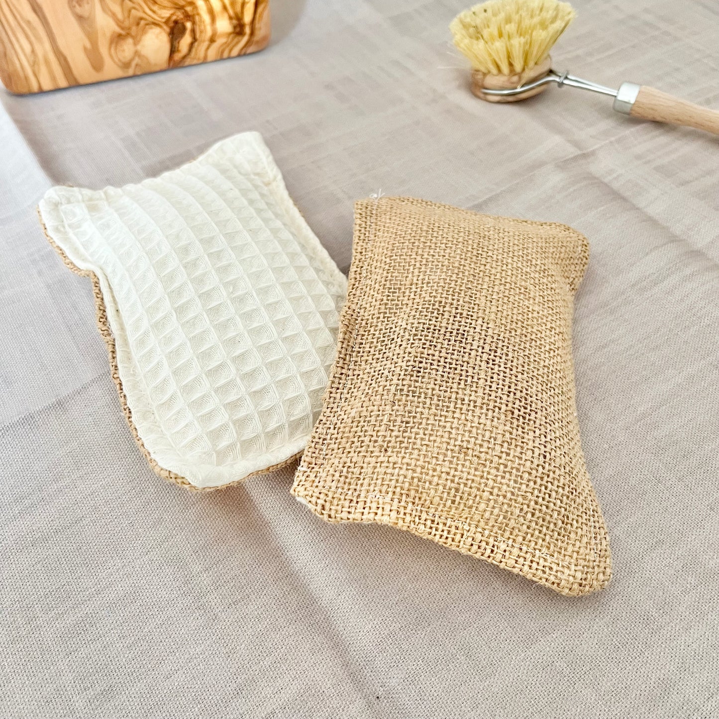 Éponge grattante naturelle - Jute et coton en nid d'abeille