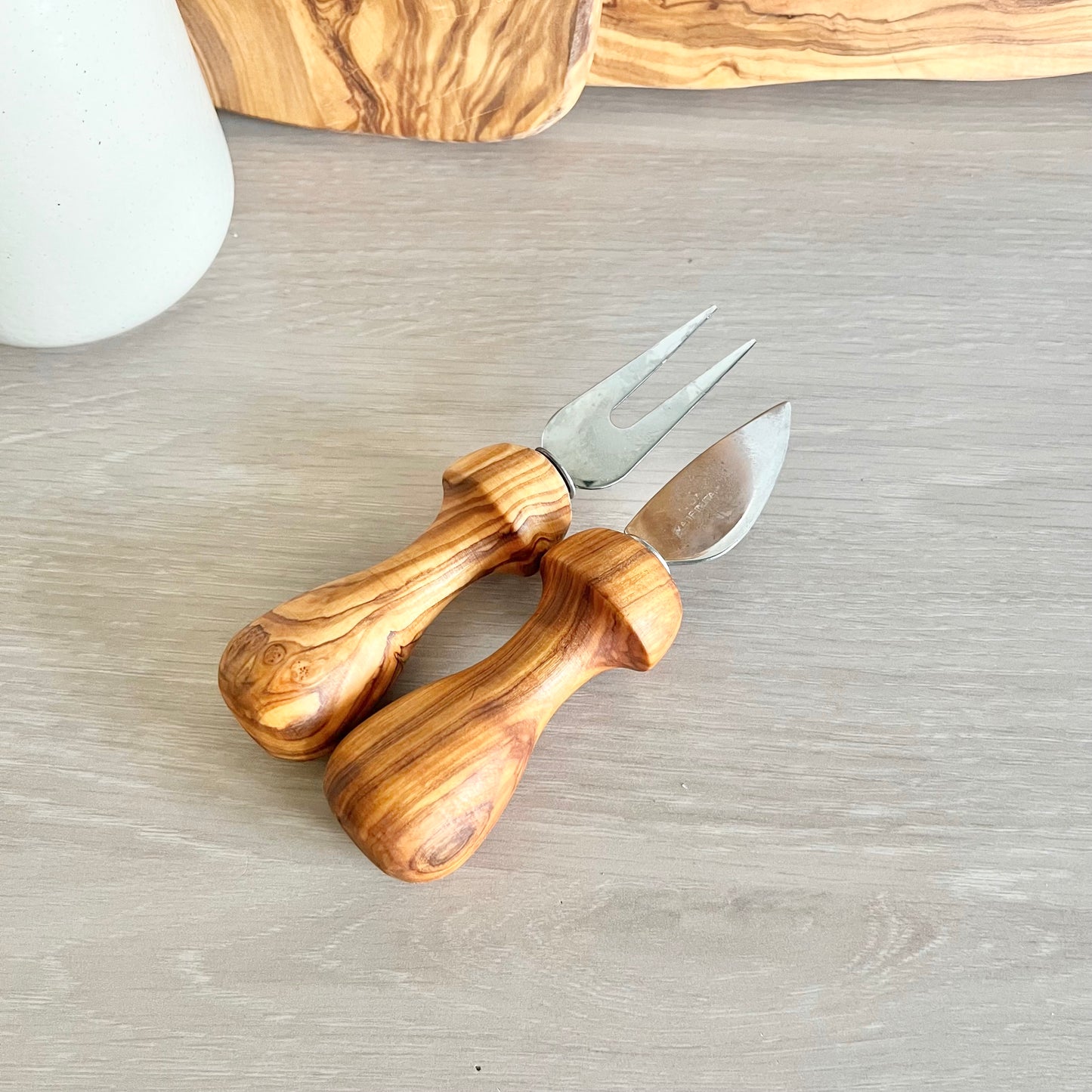 Couverts à fromage - Bois d'olivier/acier inoxydable