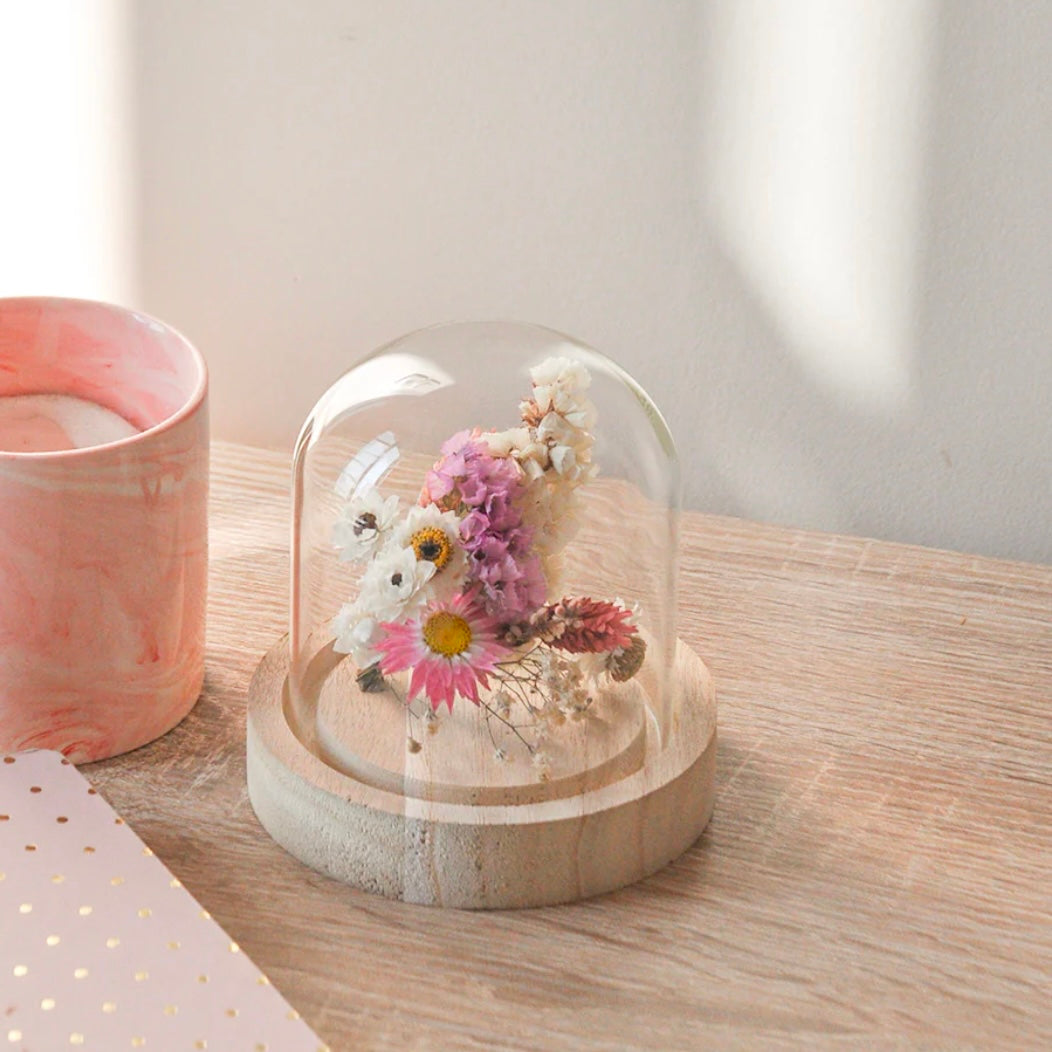 Cloche de fleurs séchées "Leïa" - Verre, Bois & Fleurs