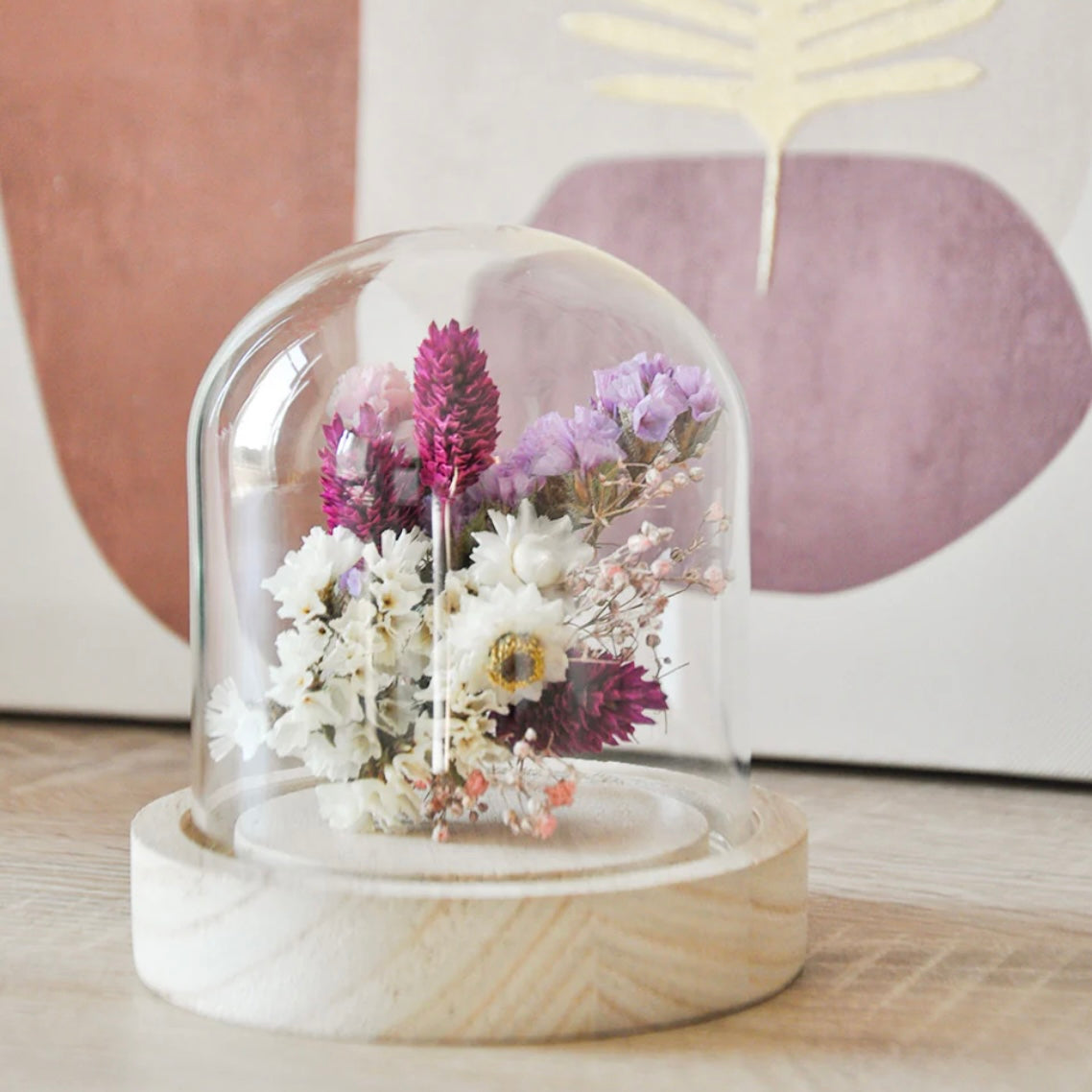 Cloche de fleurs séchées "Leïa" - Verre, Bois & Fleurs
