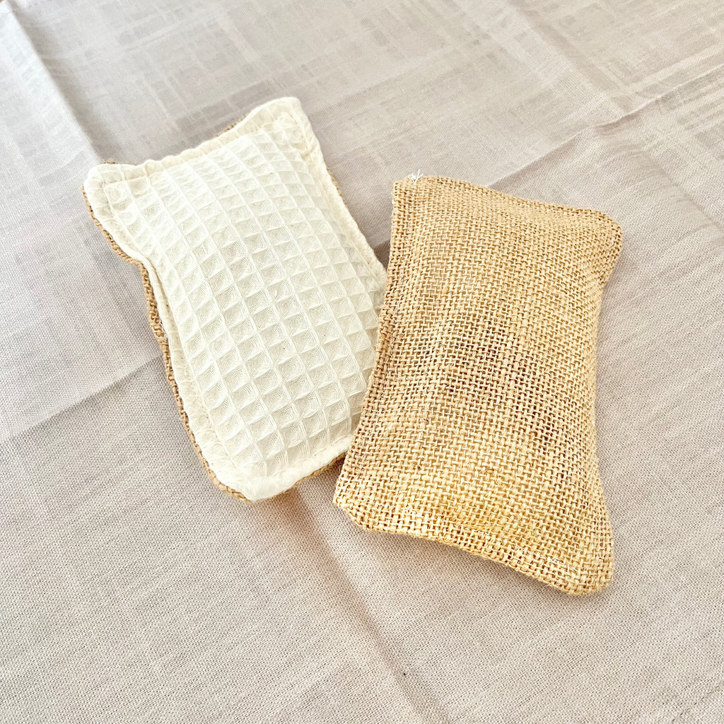 Éponge grattante naturelle - Jute et coton en nid d'abeille