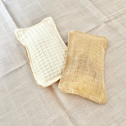 Éponge grattante naturelle - Jute et coton en nid d'abeille