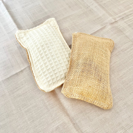 Éponge grattante naturelle - Jute et coton en nid d'abeille