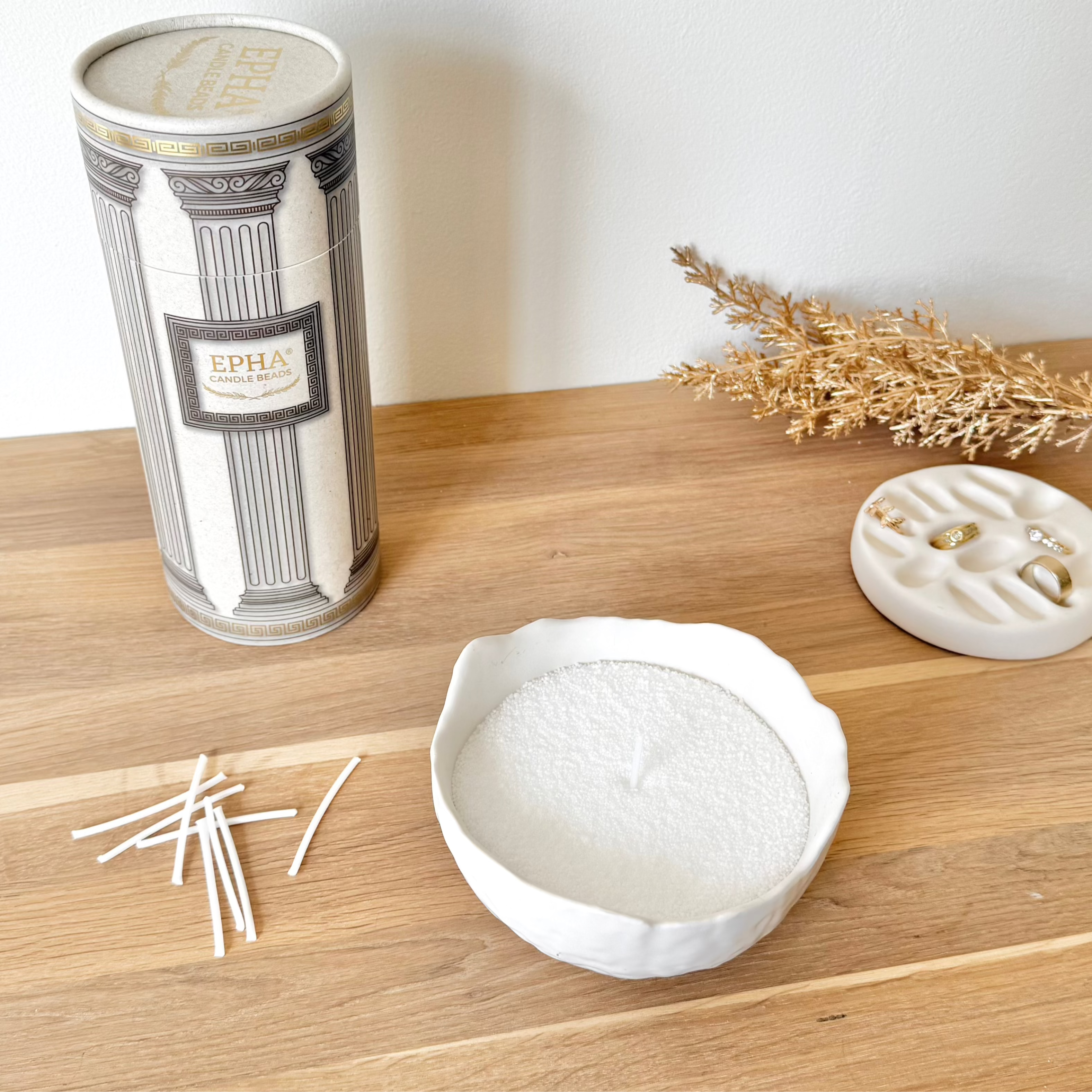 Bougie en perles de cire blanc - Cire végétale